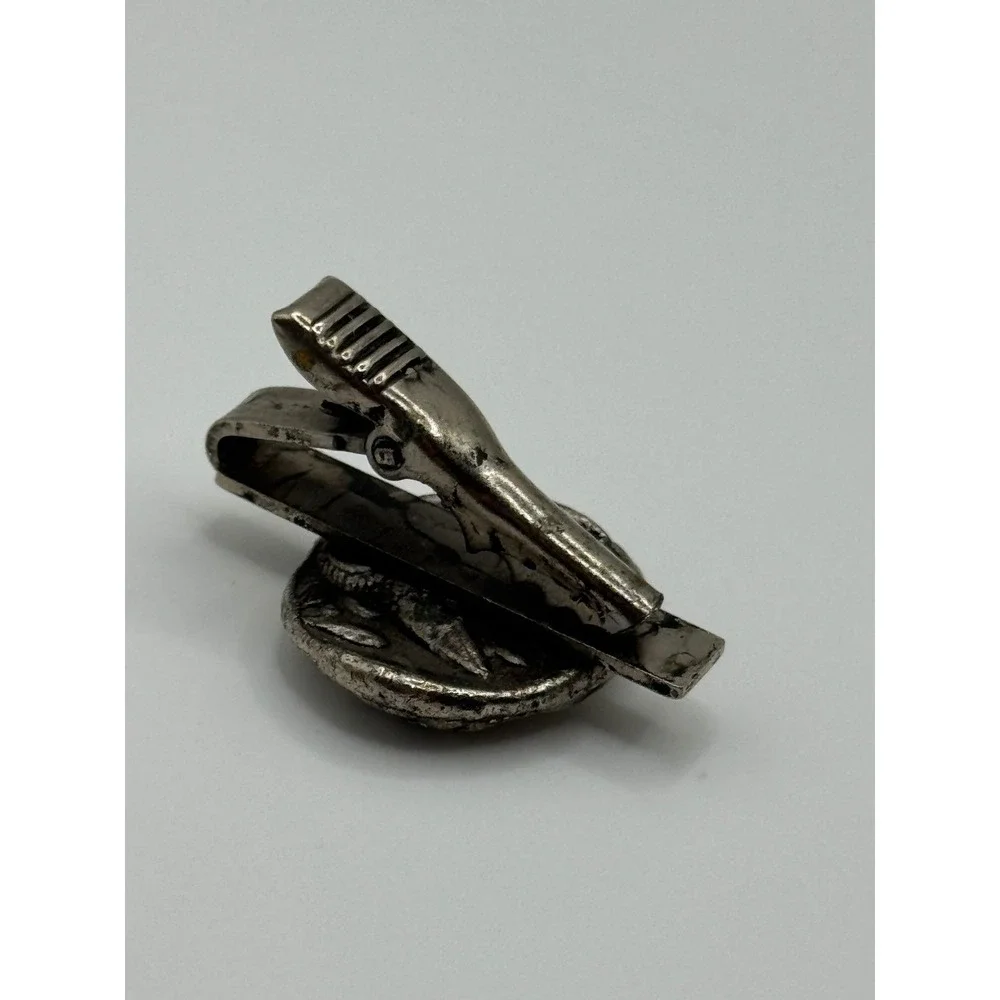 Vintage Tie Clip Greek Faux Tetradrachm Coin Silver Tone